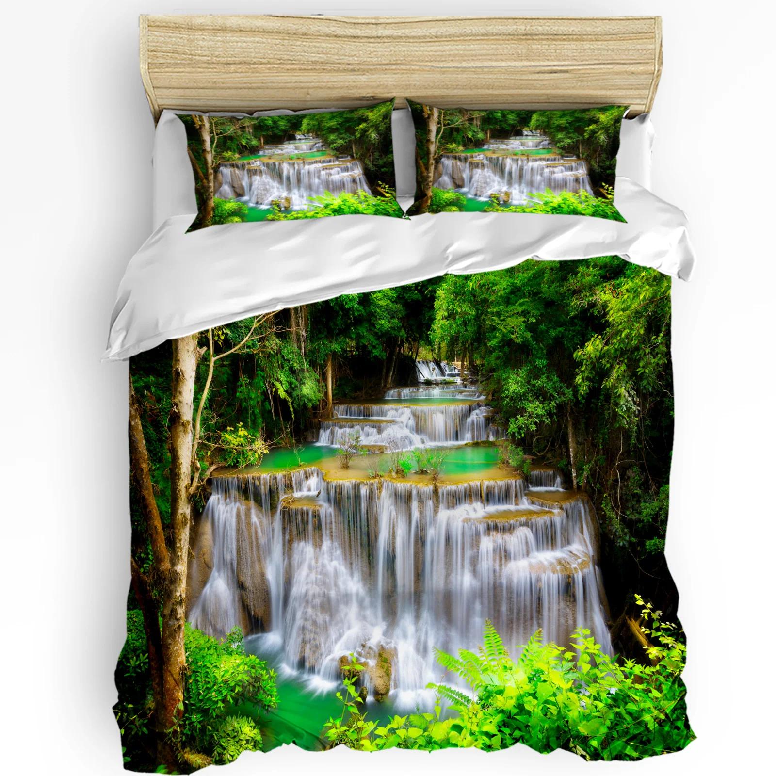Waterfall Forest Nature Scenery Tropical Bedding Set 3pcs Duvet Cover Pillowcase Quilt Cover Double Bed Set Home Tex
